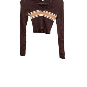 Garage Size XS Brown Long Sleeve Crop Top